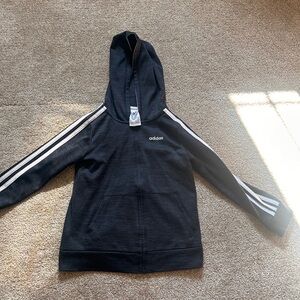 Adidas boys/girls black zip Hoodie w/ 3 stripes on arm